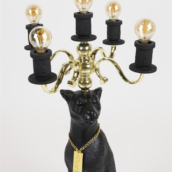 Zwarte Panter Vloerlamp – Bold Monkey Design Lamp met Gouden Details