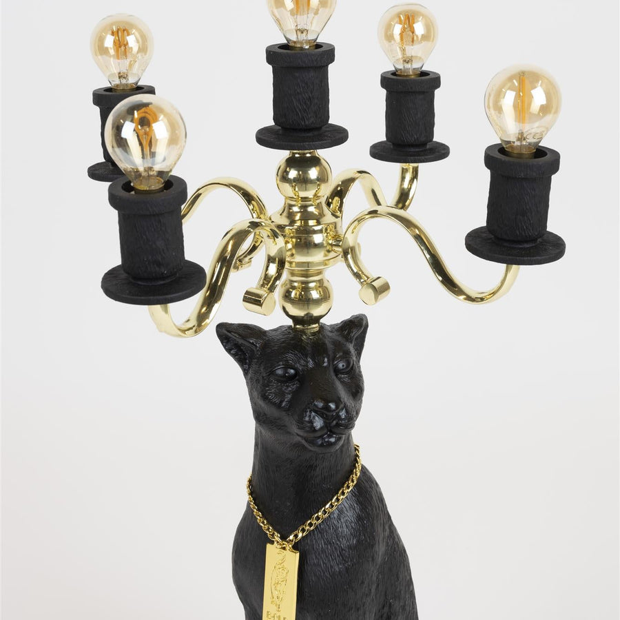 Zwarte Panter Vloerlamp – Bold Monkey Design Lamp met Gouden Details