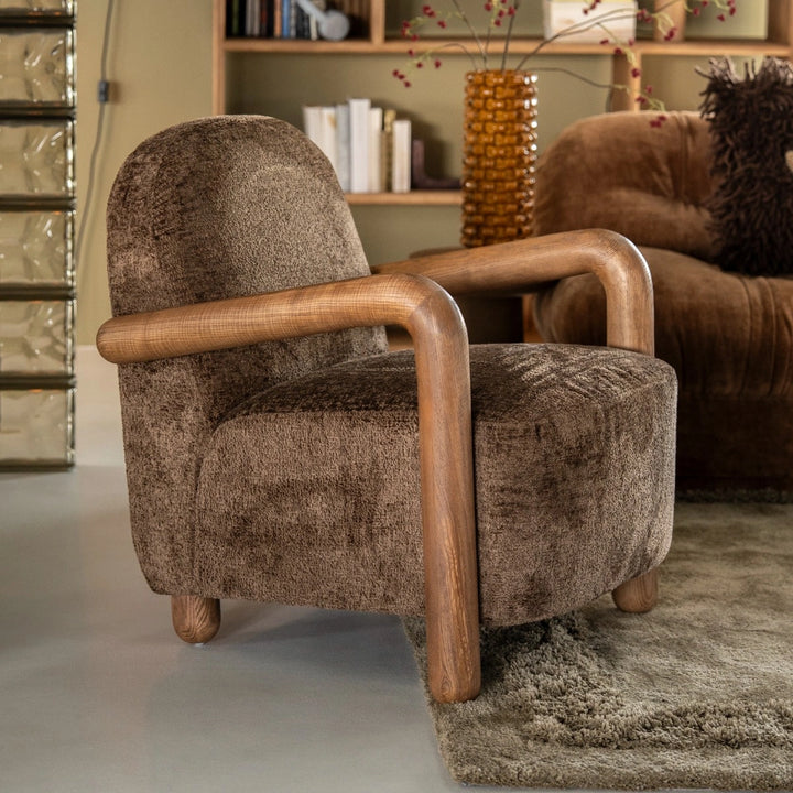 Retrova Fauteuil Bruin– Print Design met Houten Armleuningen
