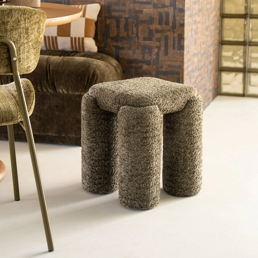 Poef Omla – stof & hout groen