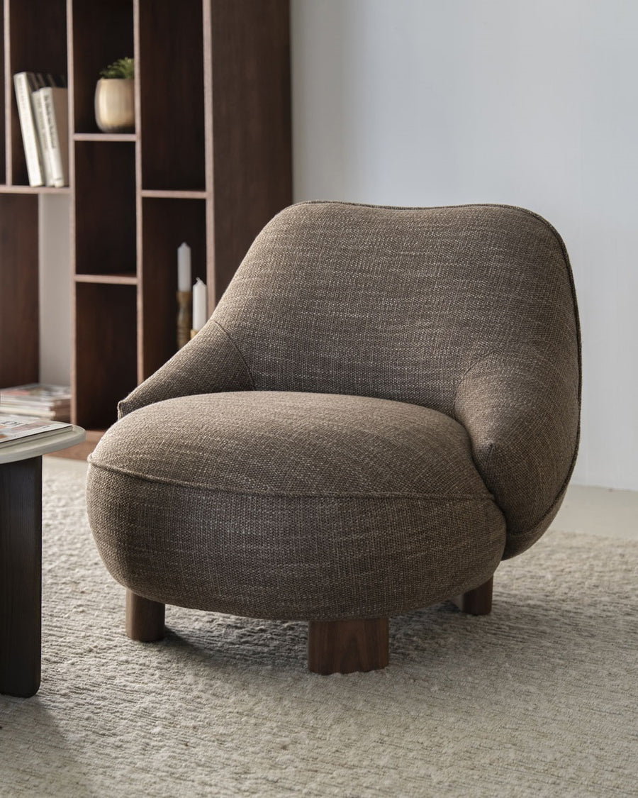 Fauteuil Lina – stof & metaal bruin Vanu