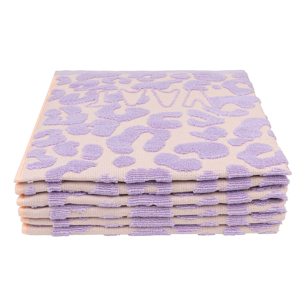 Keukenhanddoeken met luipaardpatroon lila en soft pink set van 6
