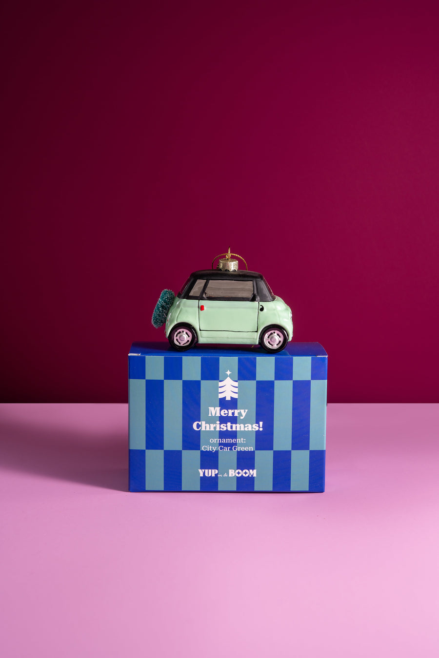 Kerstornament stadsauto mintgroen glas