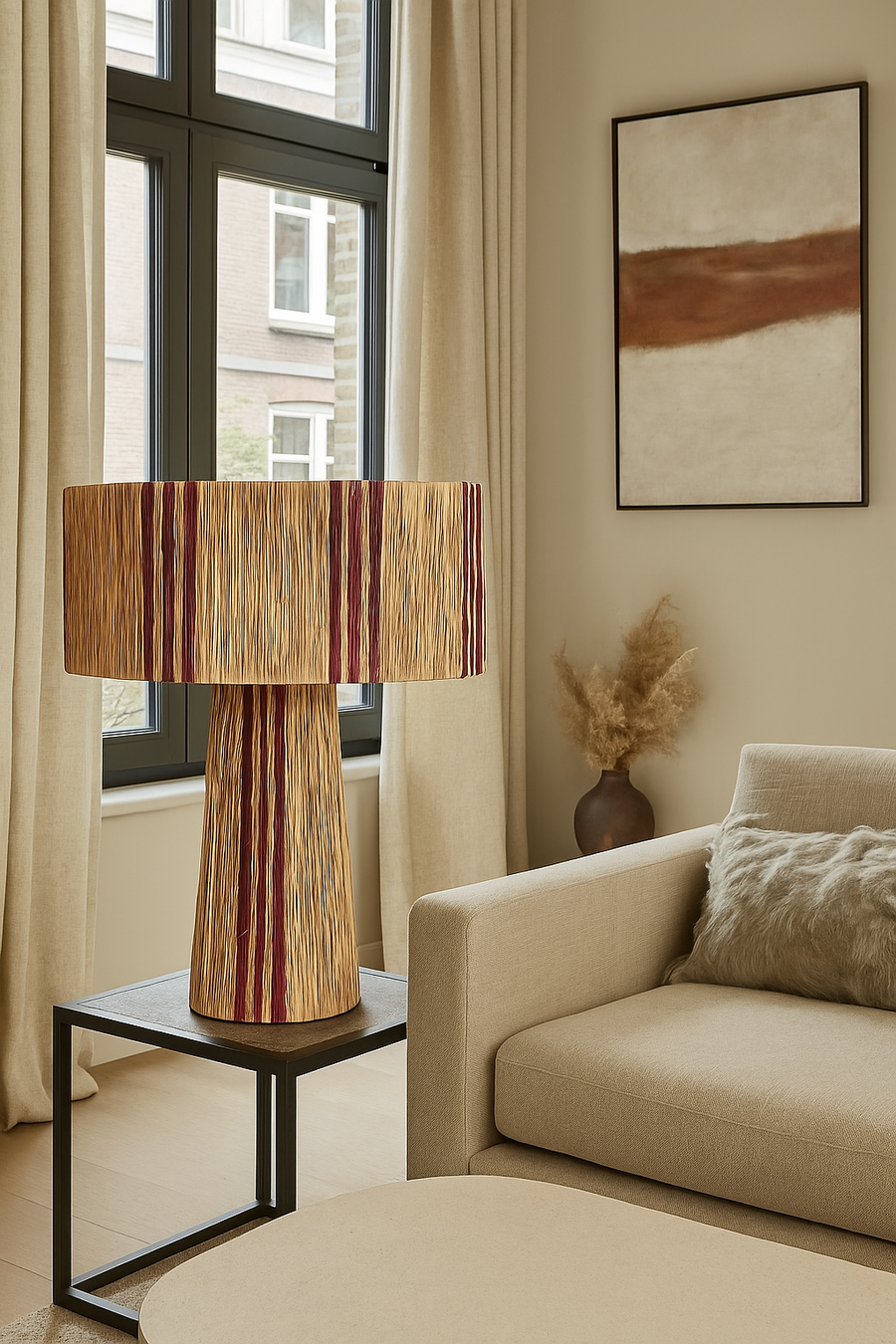 Rotan raffia lamp Stripe Paars – Handgemaakt in Indonesië – Ø50,5 cm