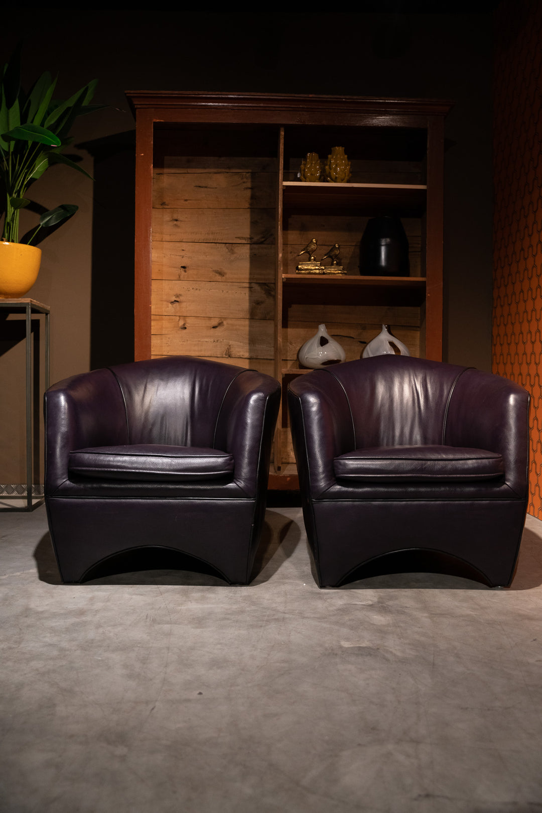 Set van 2 Bart van Bekhoven Leren Fauteuils – Paars – Rundleer