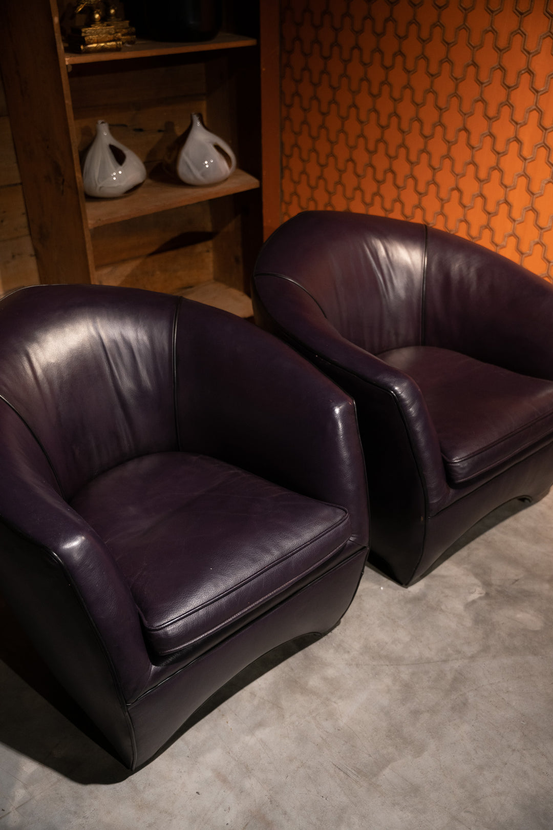 Set van 2 Bart van Bekhoven Leren Fauteuils – Paars – Rundleer