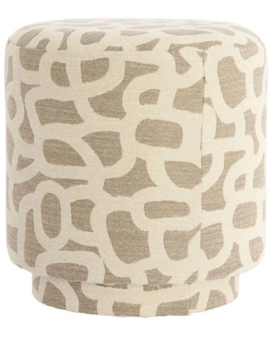 Ronde Poef Taupe met Beige Print – Devon