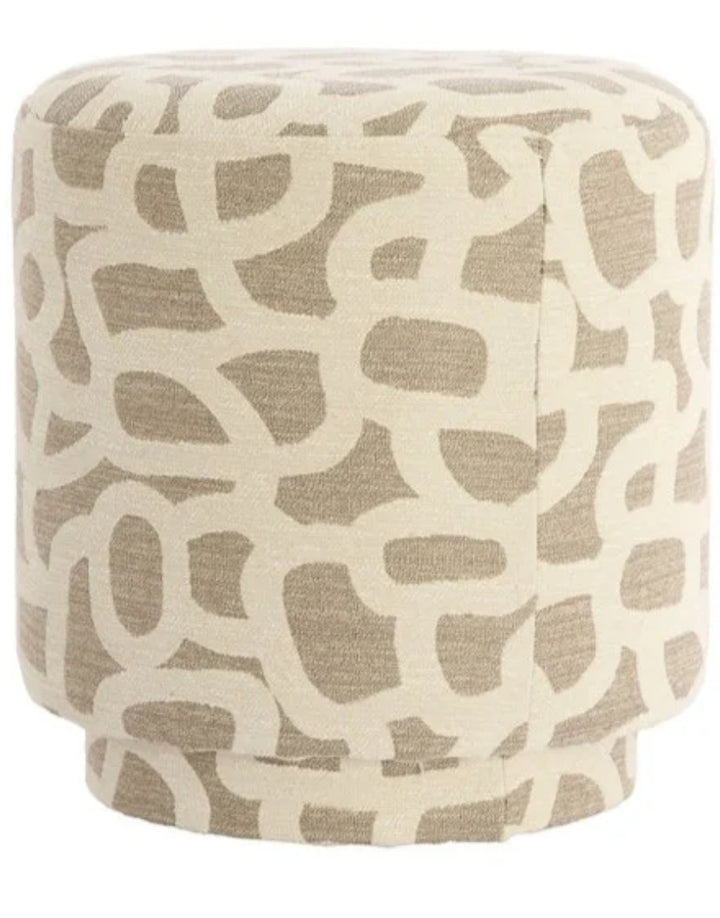 Ronde Poef Taupe met Beige Print – Devon