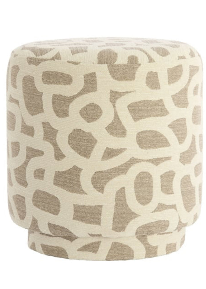 Ronde Poef Taupe met Beige Print – Devon