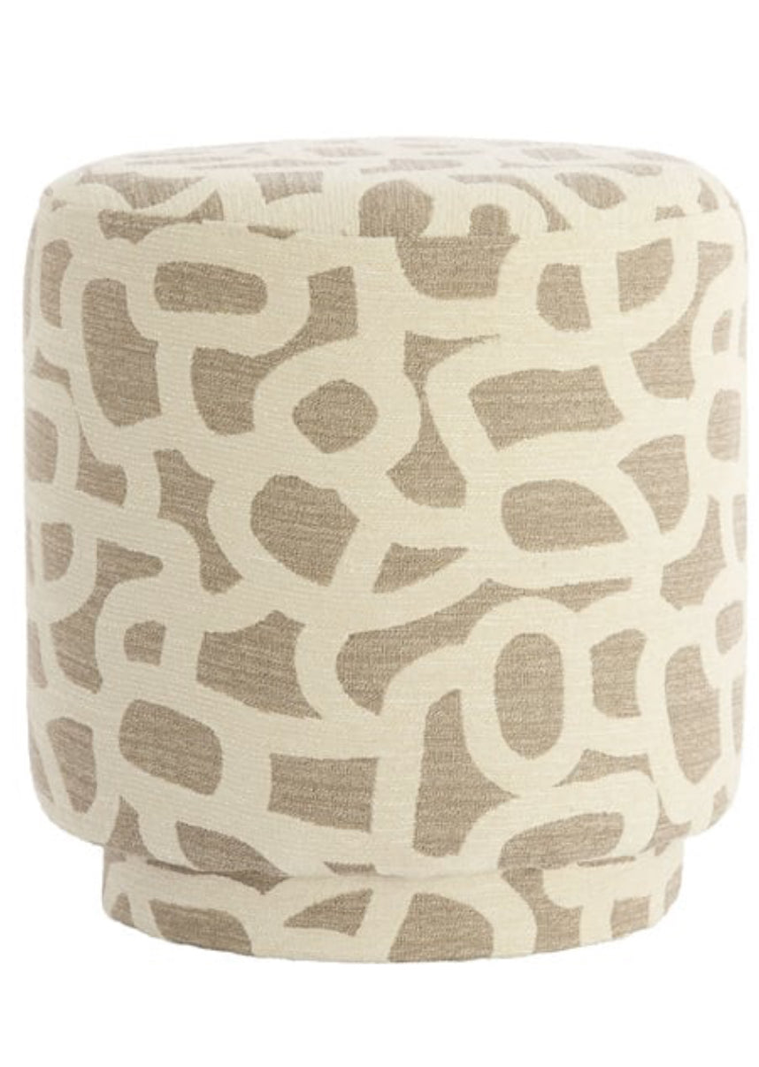 Ronde Poef Taupe met Beige Print – Devon