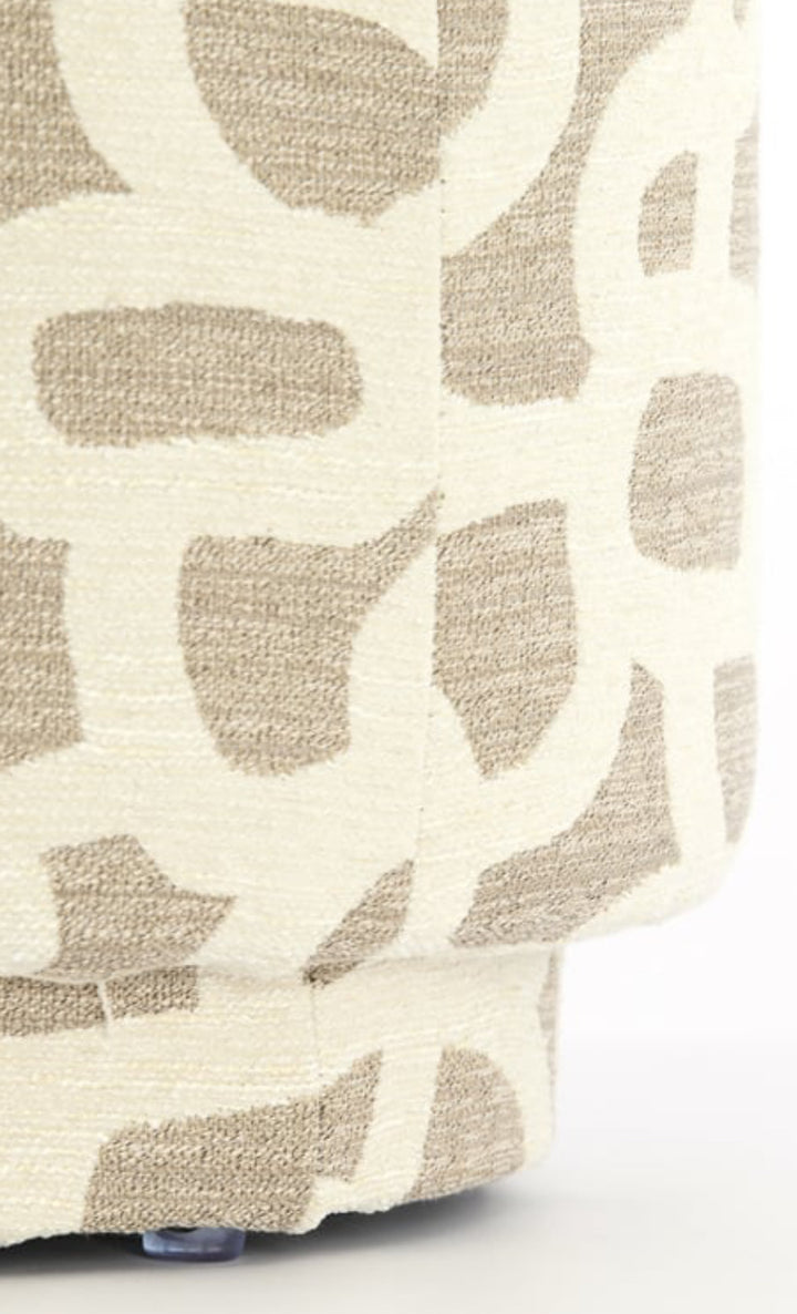 Ronde Poef Taupe met Beige Print – Devon