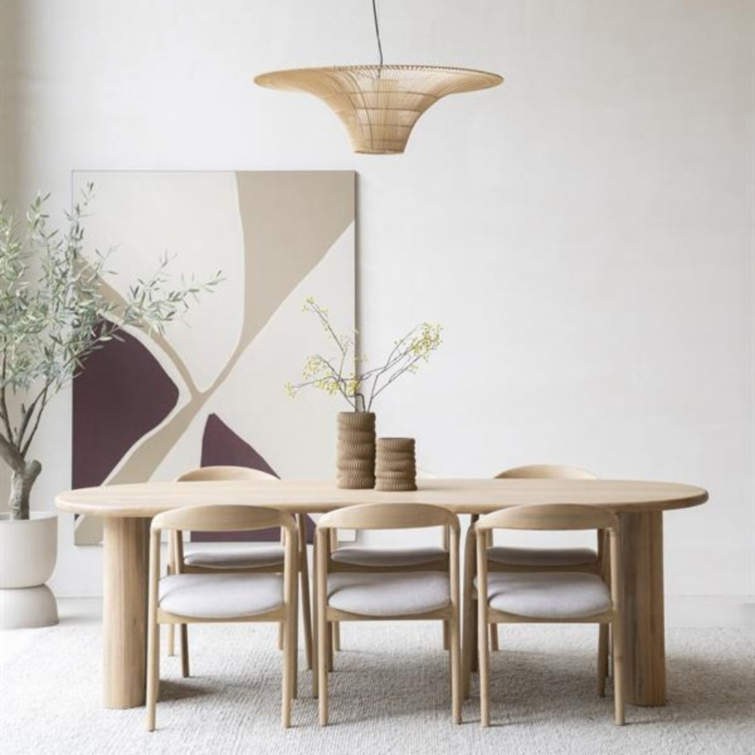 Stoel Rayven – essenhout & stof naturel