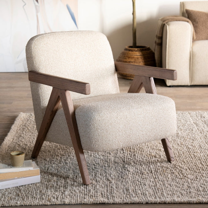 Fauteuil Francis – stof & essenhout beige flou