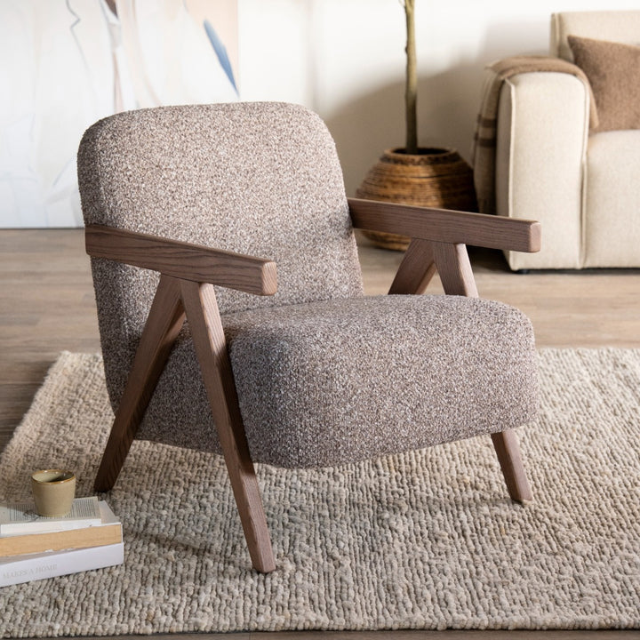 Fauteuil Francis – stof & essenhout taupe flou