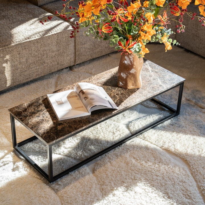 Salontafel Rico rechthoek – ijzer & marmer bruin