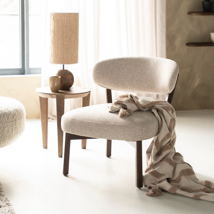 Fauteuil Mikky – stof & eikenhout bruin taupe moon