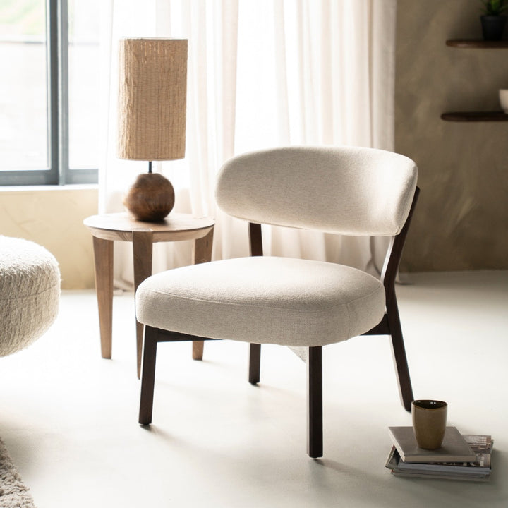 Fauteuil Mikky – stof & eikenhout bruin beige moon