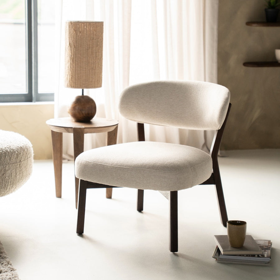 Fauteuil Mikky – stof & eikenhout bruin beige moon