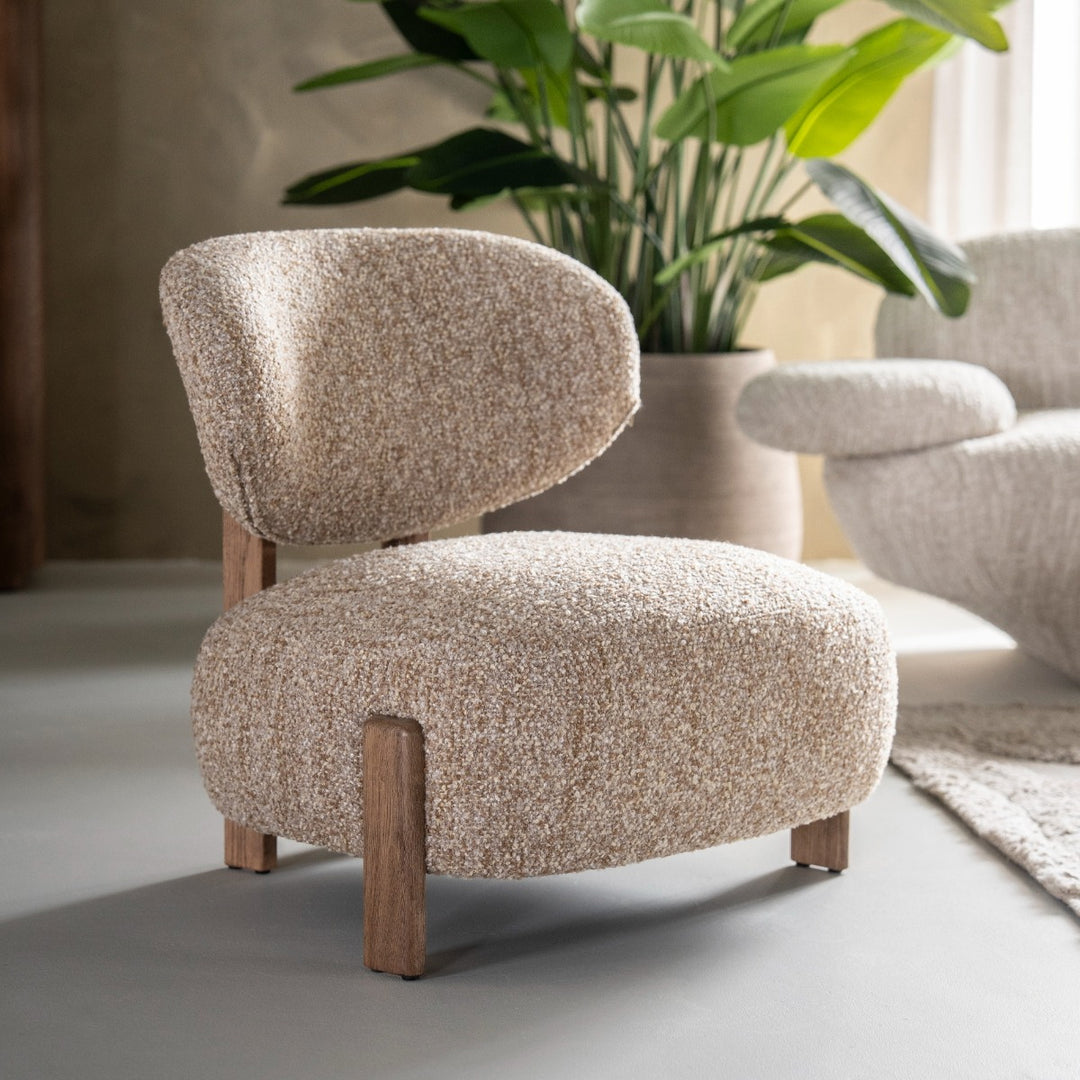 Fauteuil Reza – stof taupe & bruin frame