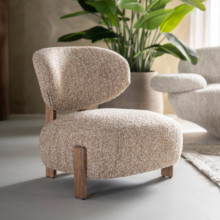Fauteuil Reza – stof taupe & bruin frame