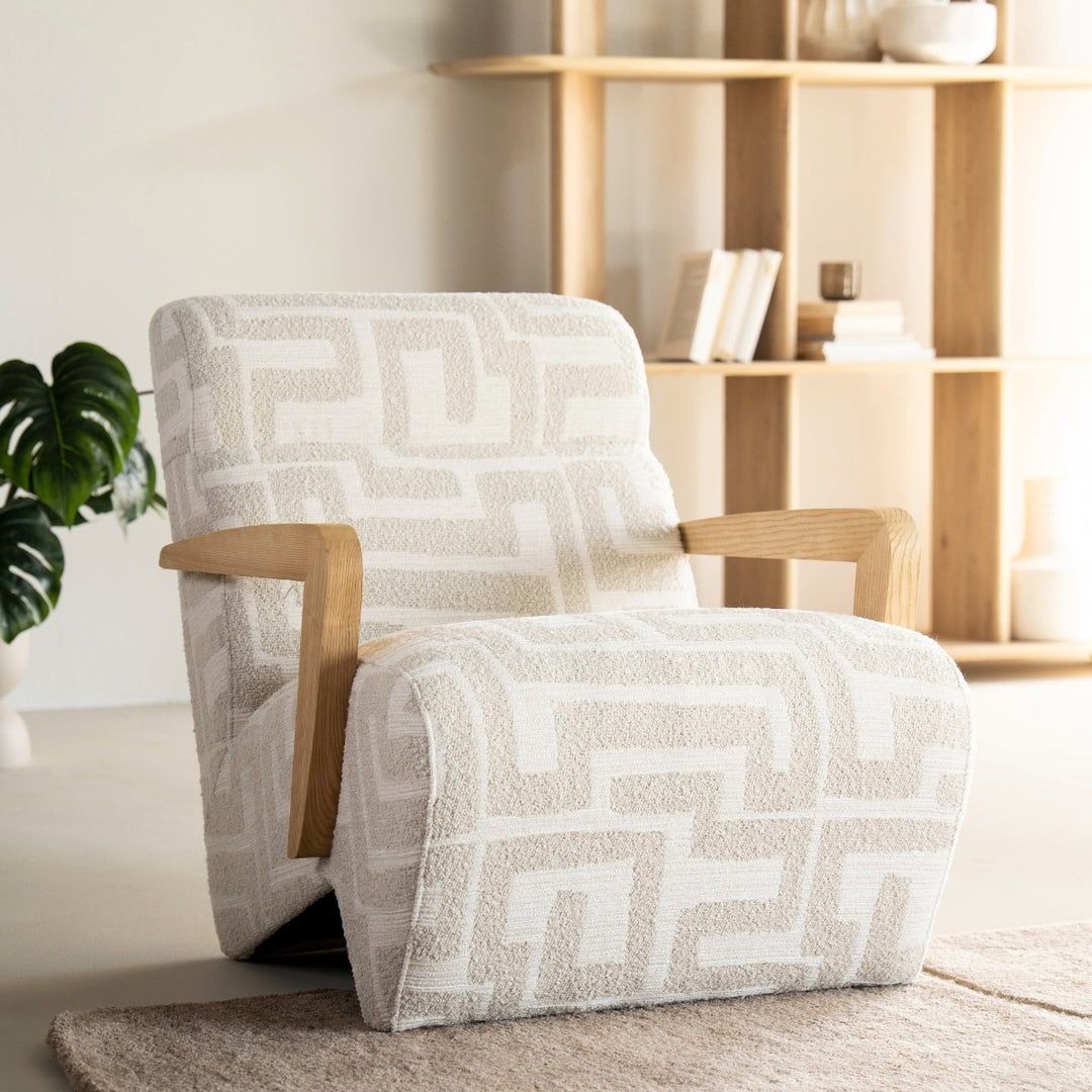 Fauteuil Olek – stof & hout beige libre