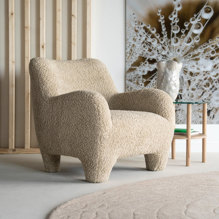 Fauteuil Shaun – stof & hout taupe sheep