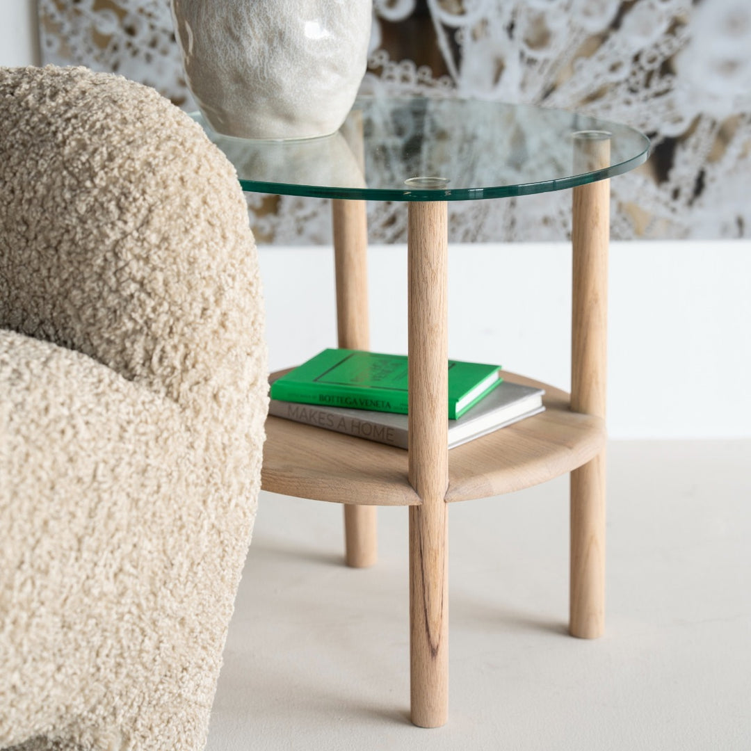 Bijzettafel Cleo – eikenhout & glas naturel