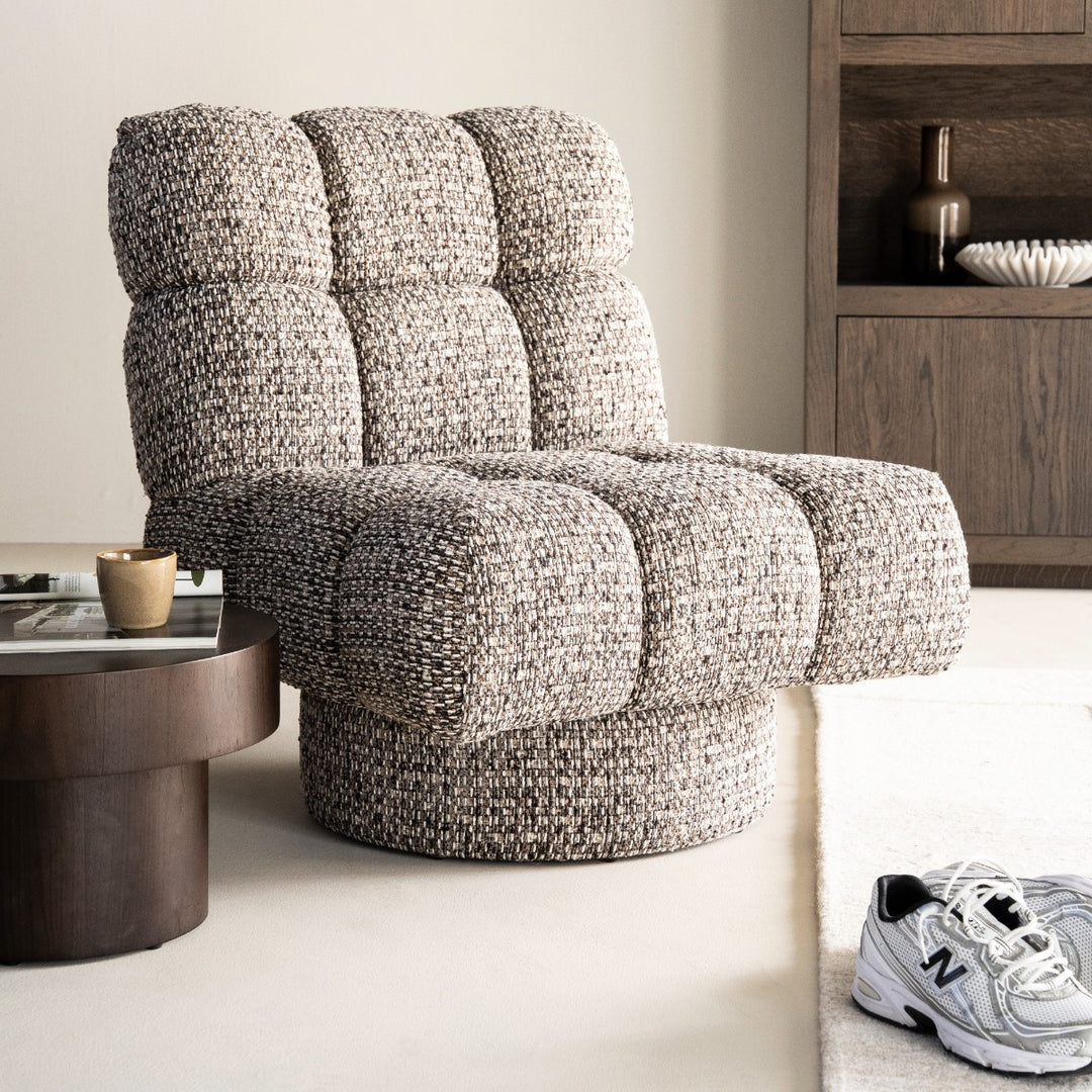 Fauteuil Fenna – stof & hout taupe vive