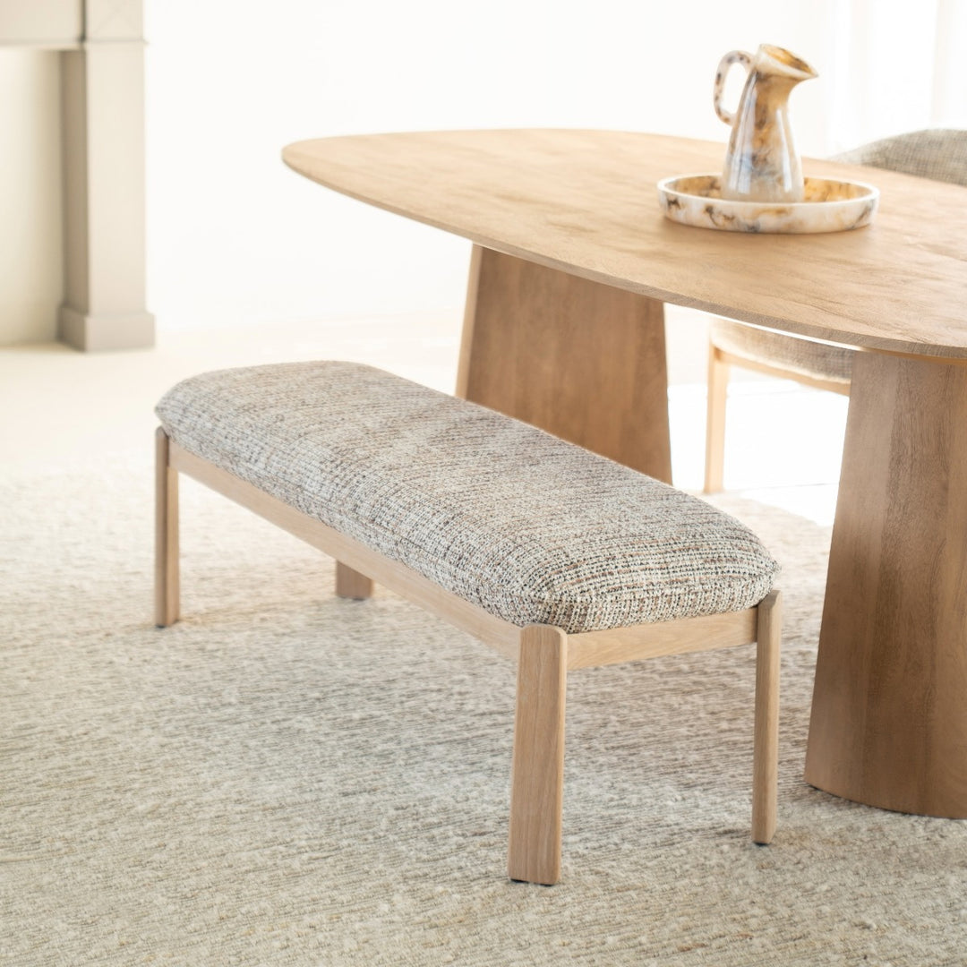 Bankje Lottie – stof & hout taupe nori