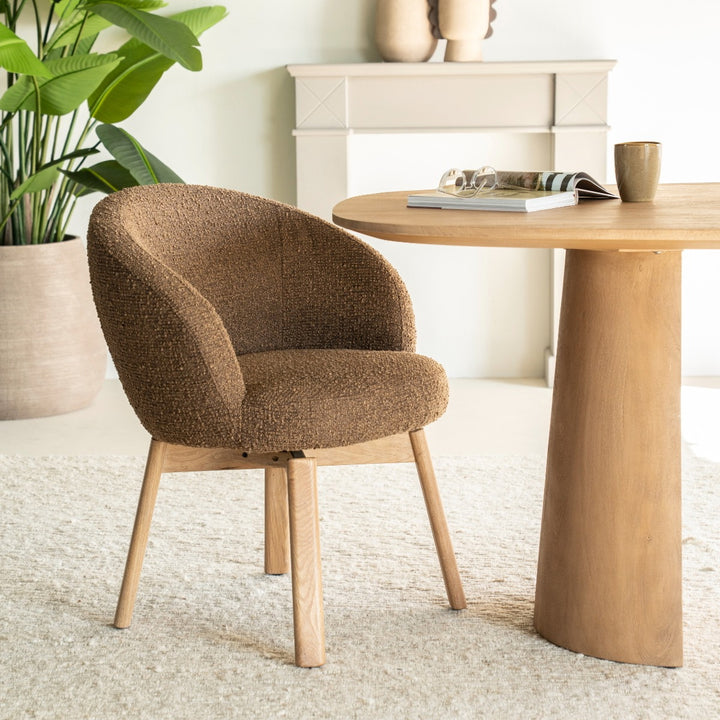 Stoel Livia – stof & hout bruin hush
