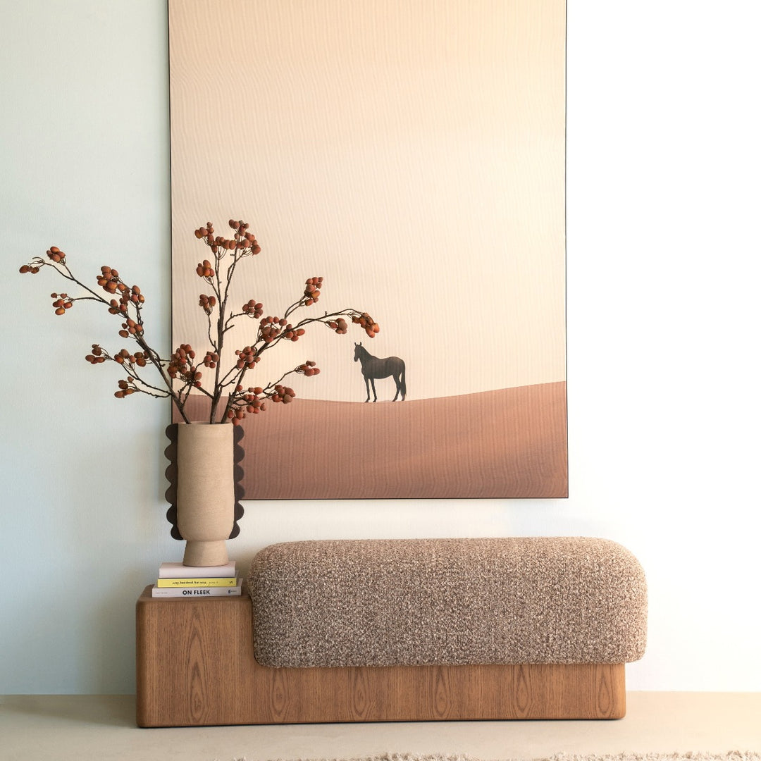 Bankje George – stof & hout taupe flou