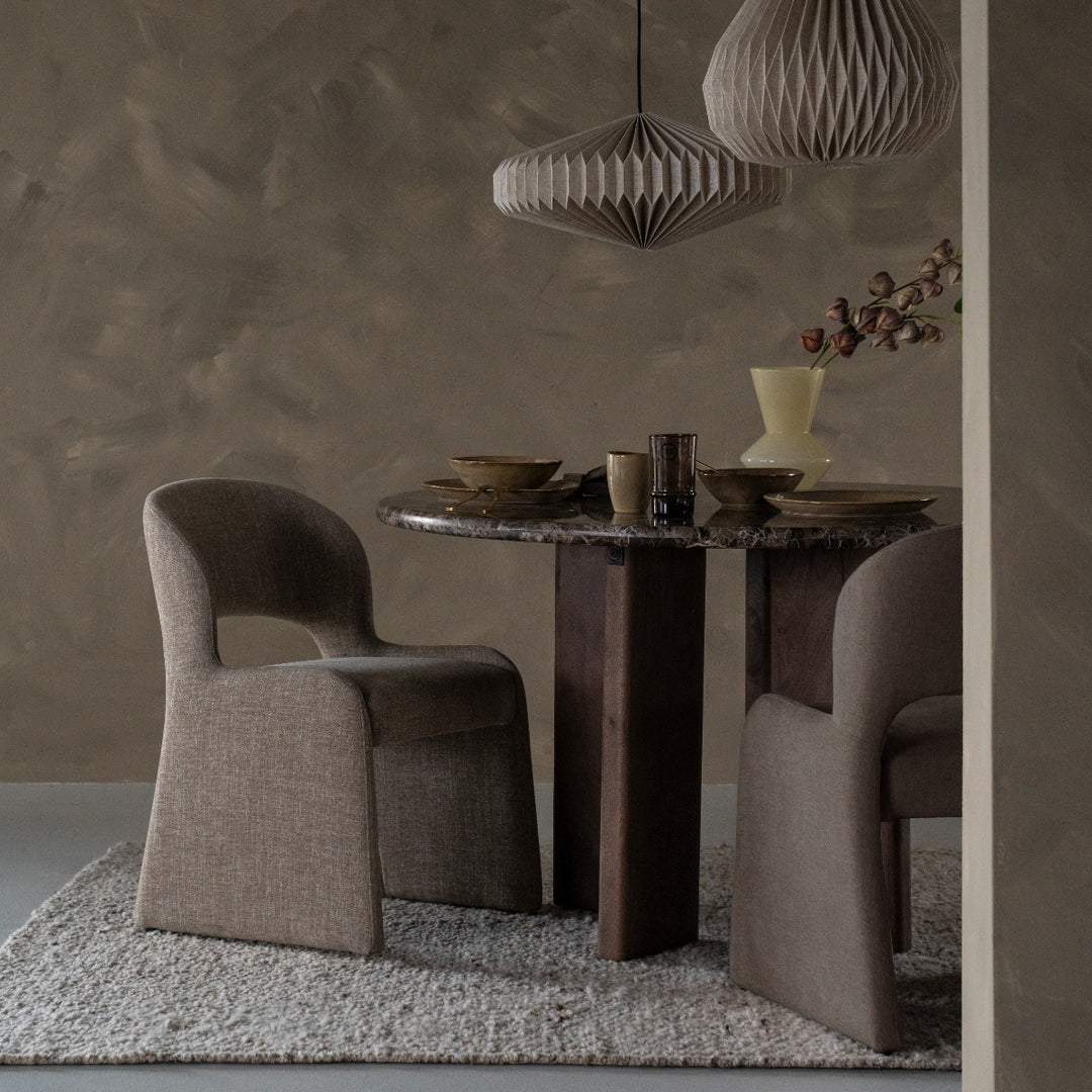 Eettafel Lando – mangohout & Emperador marmer bruin 127cm