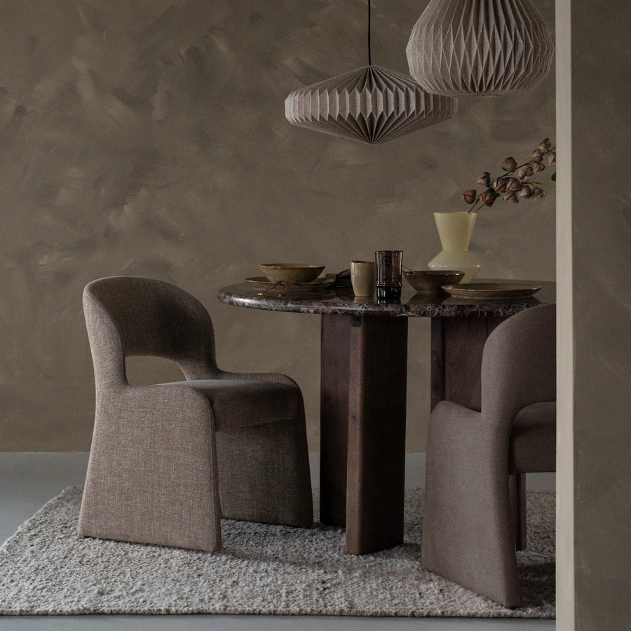 Eettafel Lando – mangohout & Emperador marmer bruin 127cm