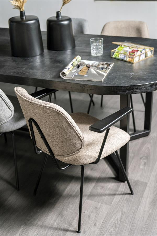 Stoel Lynn met armleuning – stof & metaal beige fletcher