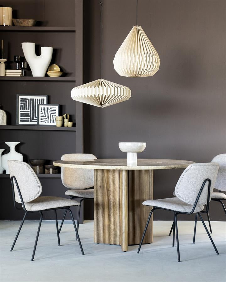 Eettafel Sara – mangohout & travertin beige