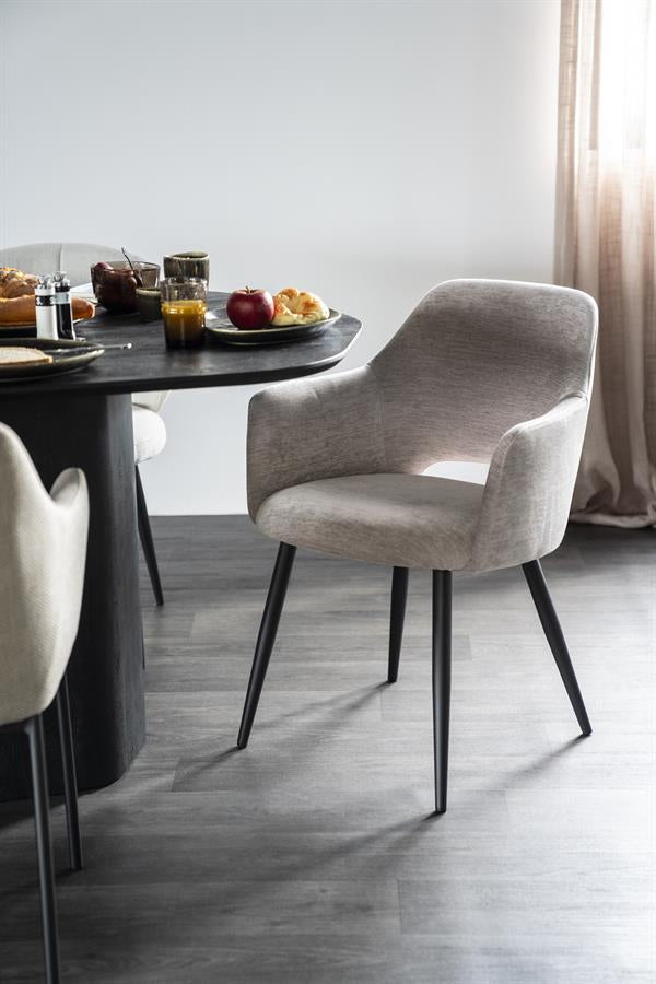 Stoel Esmee met armleuning – polyester & metaal beige mellow