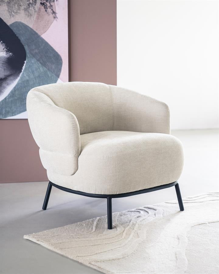 Fauteuil David – polyester & metaal beige safari
