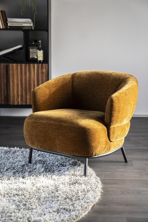 Fauteuil David – polyester & metaal mosterd safari