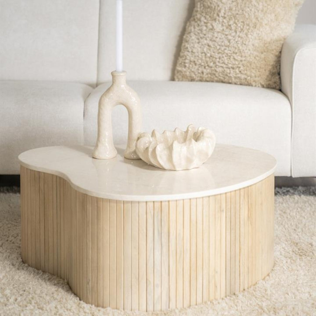 Salontafel Kira – mangohout & marmer wit medium