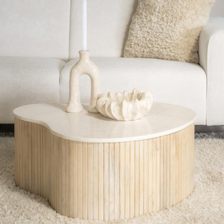 Salontafel Kira – mangohout & marmer wit medium