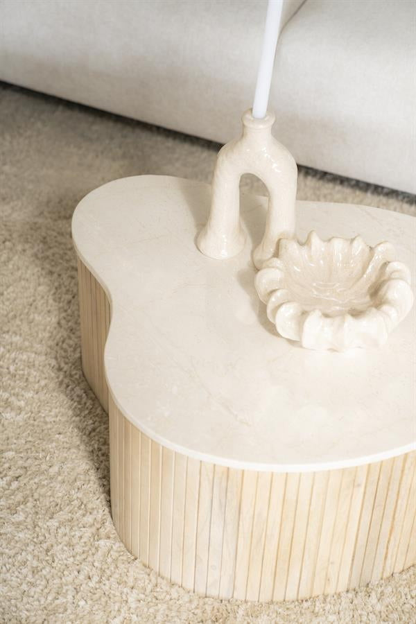 Salontafel Kira – mangohout & marmer wit medium