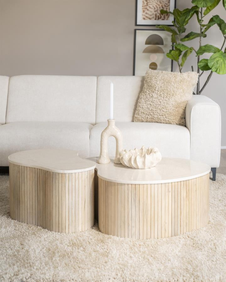 Salontafel Kira – mangohout & marmer wit medium