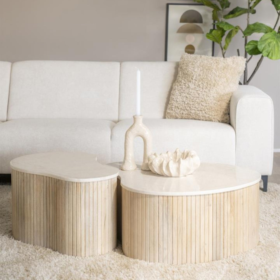Salontafel Kira – mangohout & marmer wit small