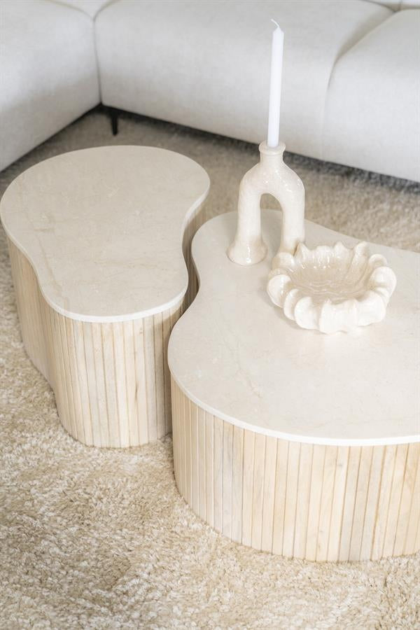 Salontafel Kira – mangohout & marmer wit medium