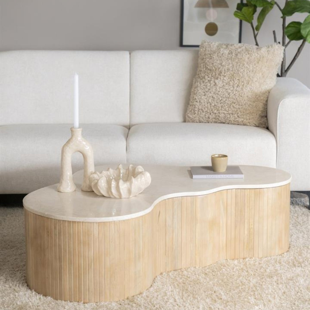 Salontafel Kira – mangohout & marmer wit large