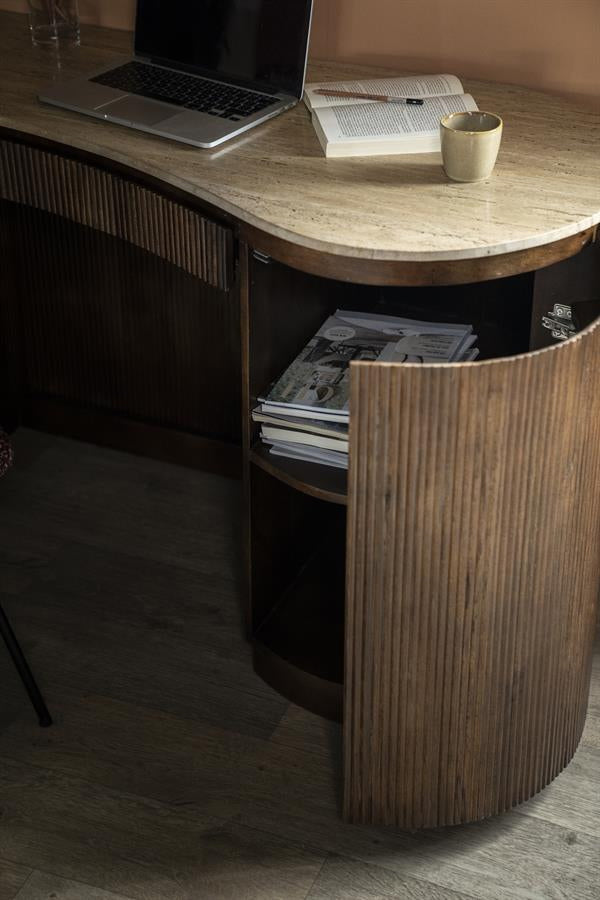 Bureau Mari – mangohout & travertin bruin