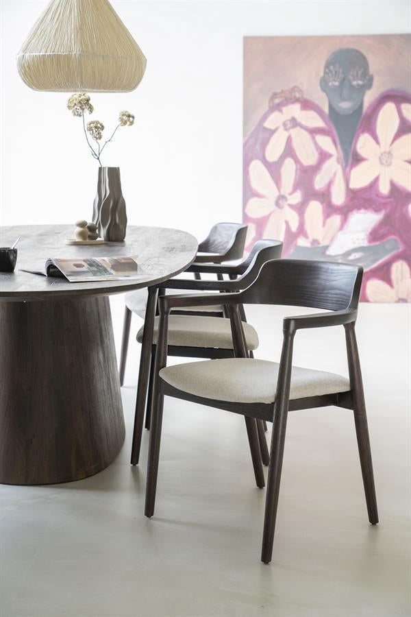 Stoel Yorick – essenhout & stof bruin