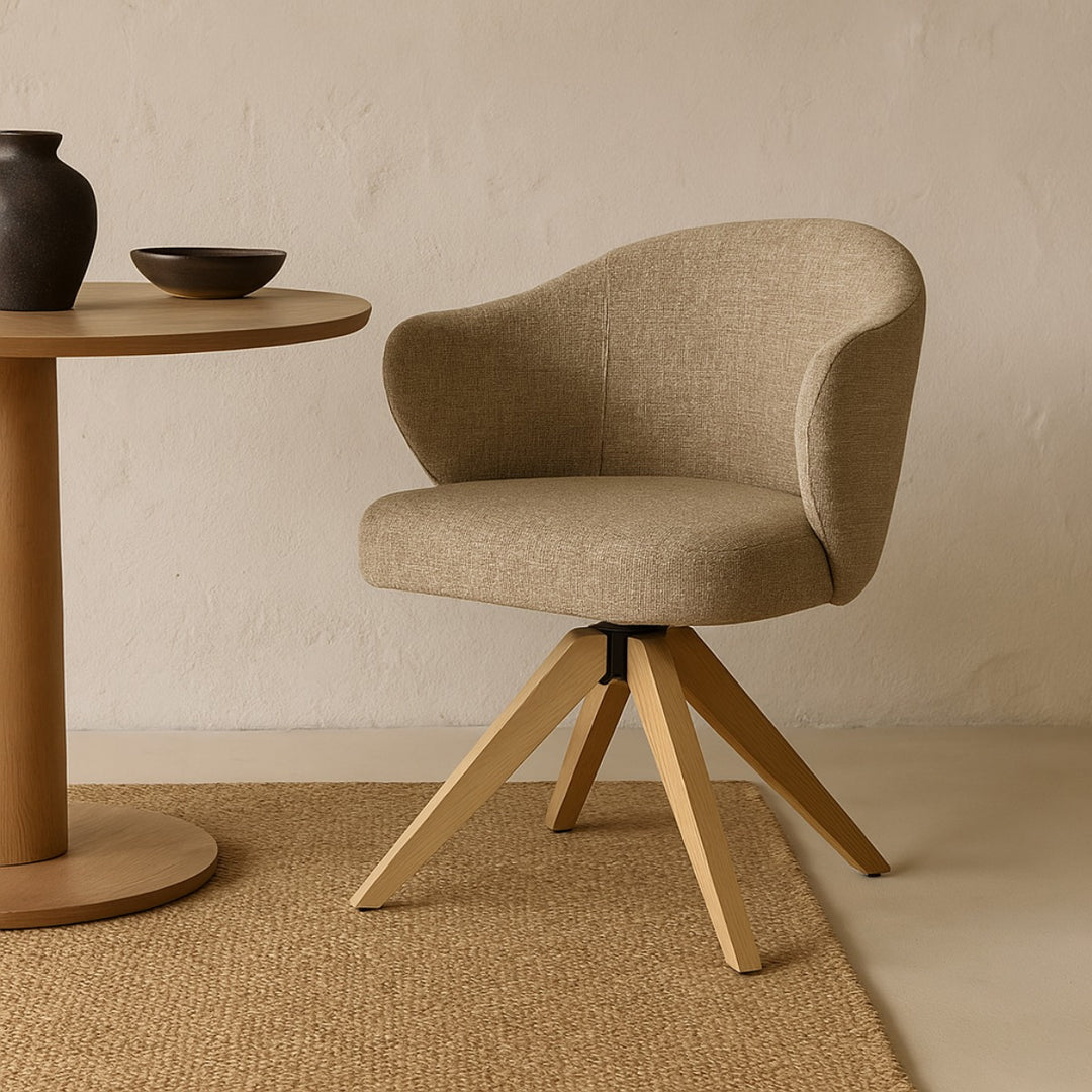 Stoel Connor – eiken & stof naturel taupe donna