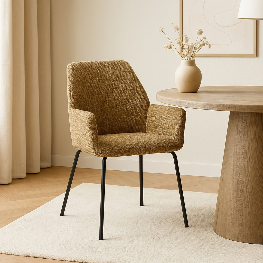 Stoel Indy – stof & metaal mosterd donna