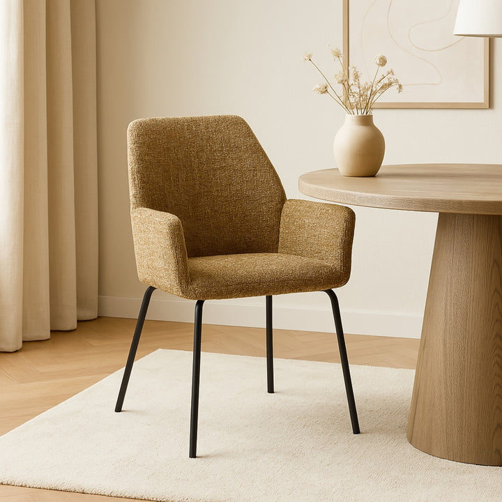 Stoel Indy – stof & metaal mosterd donna